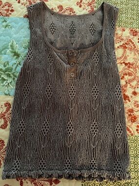 BKE Brown Textured Knit Tank with Snap Placket